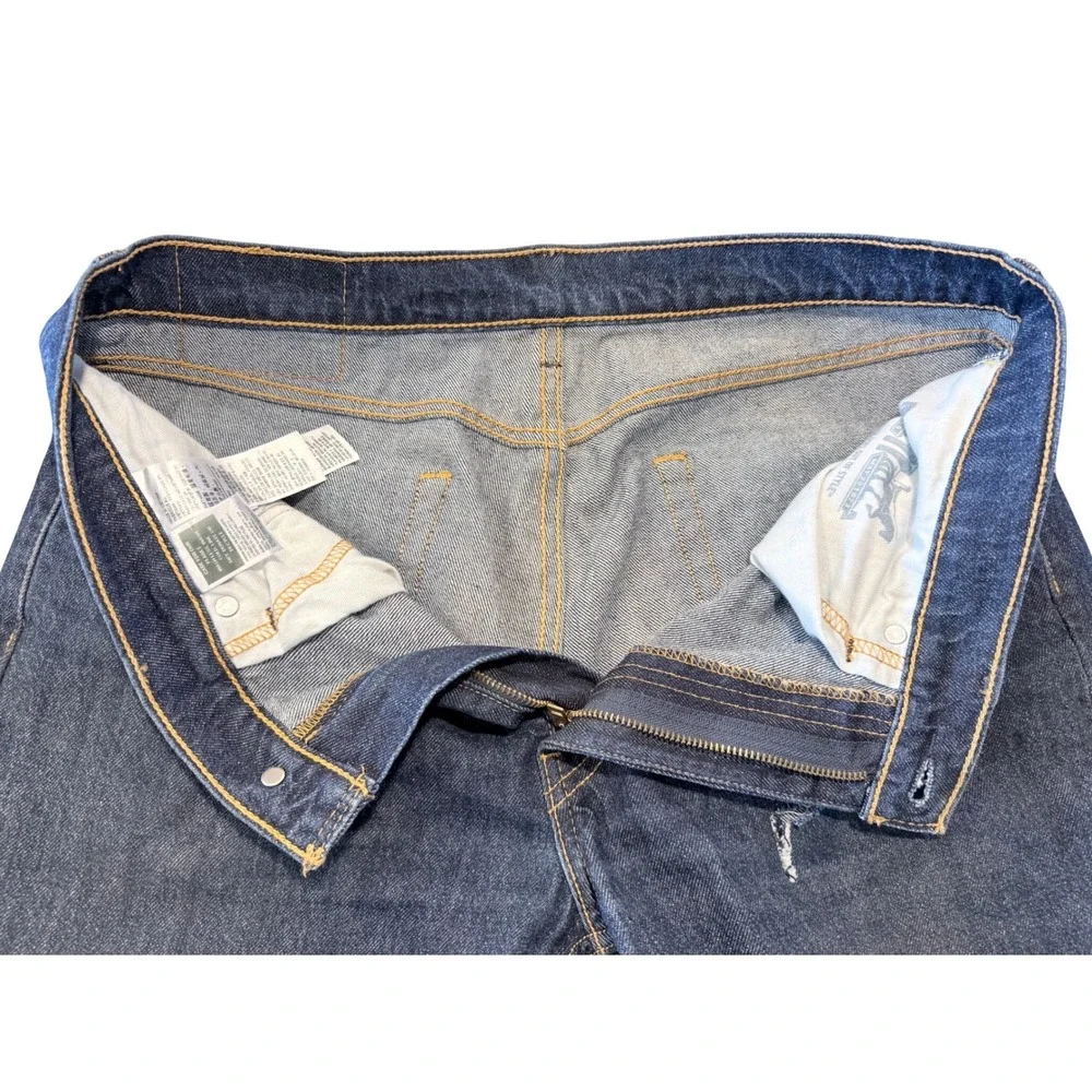 Levis 514 Straight Fit Jeans Mens W34 L32‎ Dark Wash Blue Denim Pants Distressed